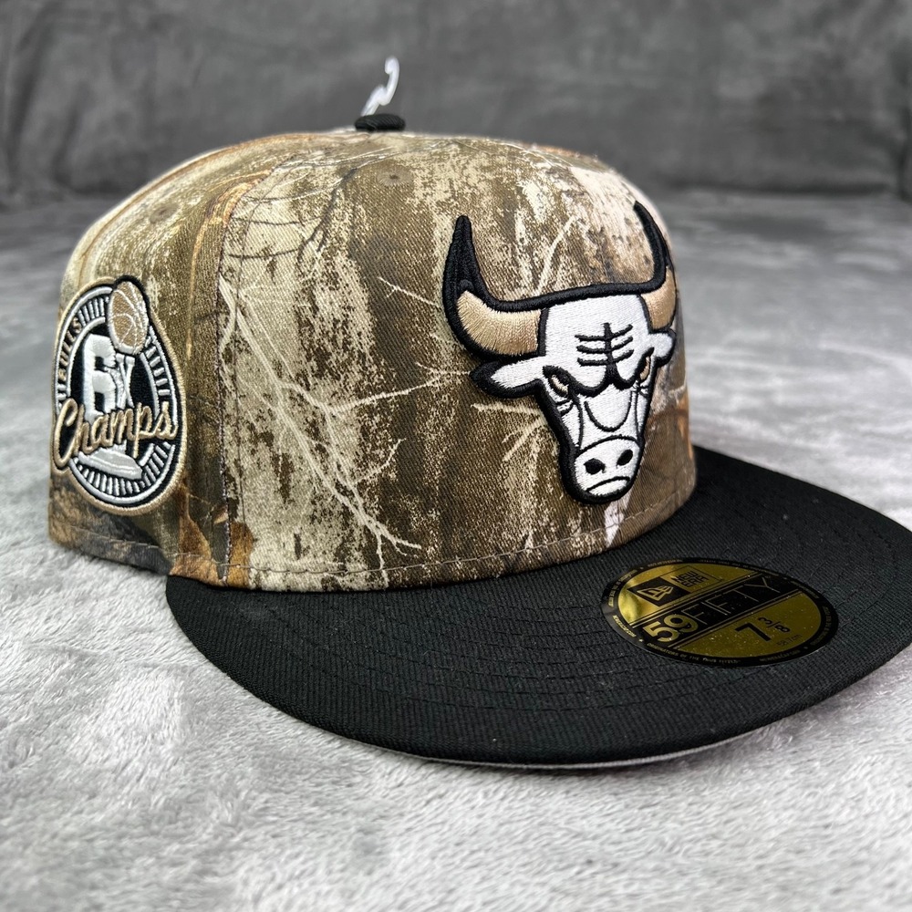 New Era Chicago Bulls Realtree Camo 6X Champs Patch 59Fifty Fitted Hat 7 3/8 New